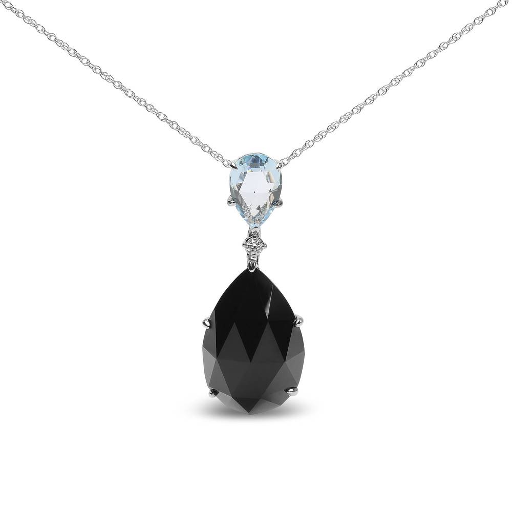 18K Gold Diamond Accent & Sky Blue Topaz & Black Onyx Dangle Pendant Necklace